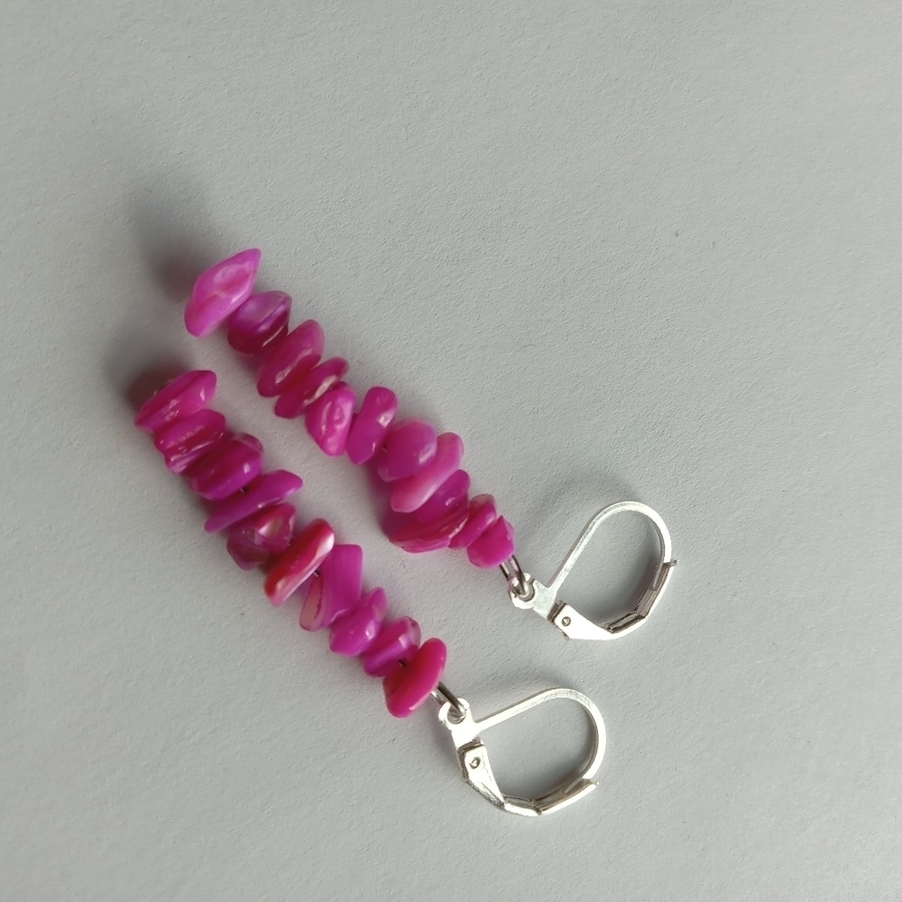 Pink shell dyed earrings boho bohemian western hippie bohochic bohowestern - Picture 2 of 4